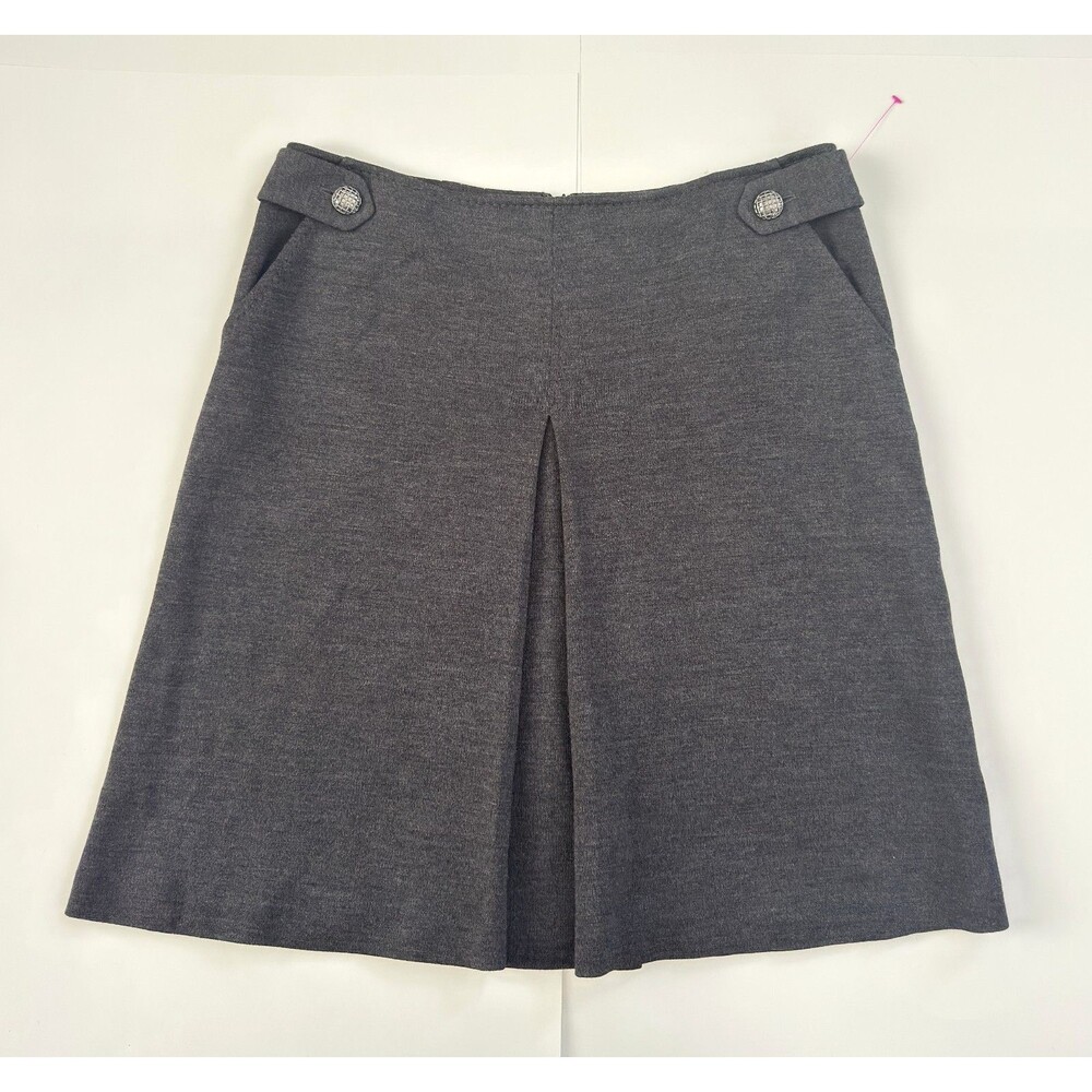 St John Pleated Gray Charcoal Buttoned Skirt Size US 8